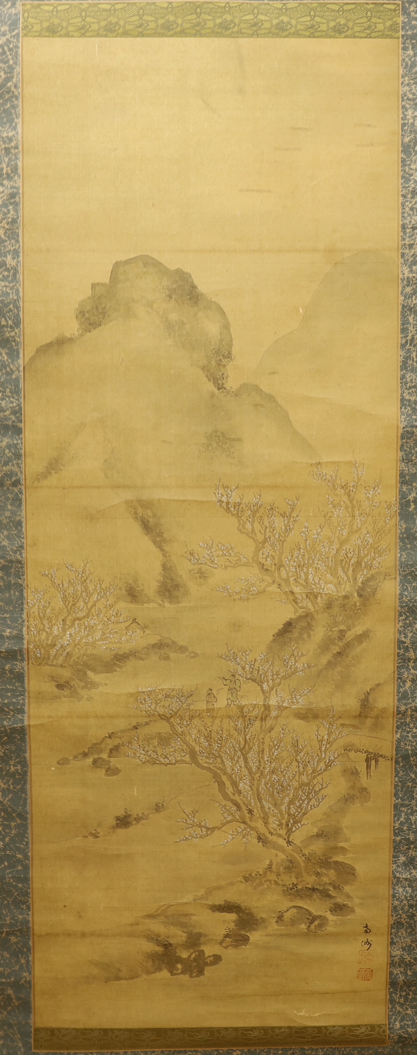 Two Oriental watercolour scrolls, tiger scroll 106cm